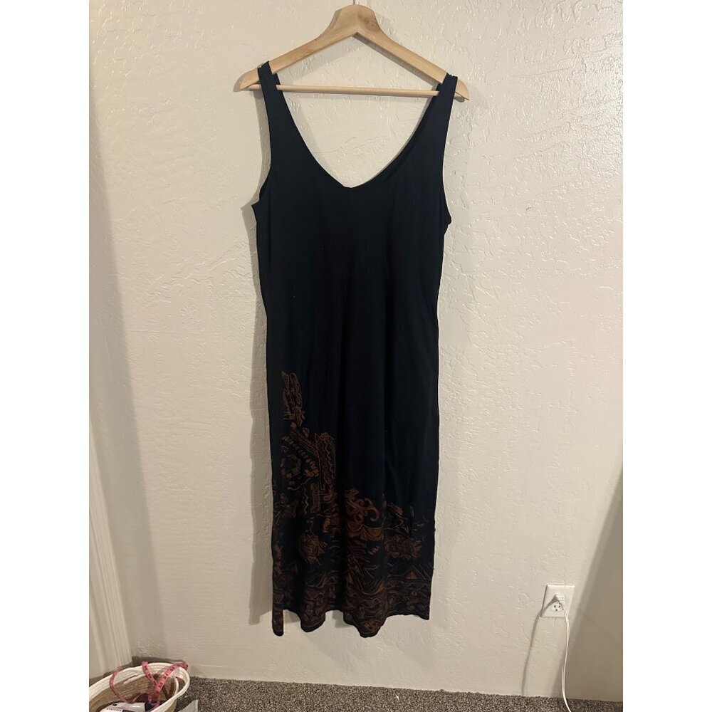 Y Chico’s Cotton Black Sleeveless Hippie V Neck Aztec Embroidered Midi Dress - Picture 7 of 7